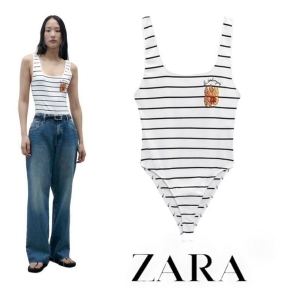 Zara embroidered striped bodysuit 5644/157